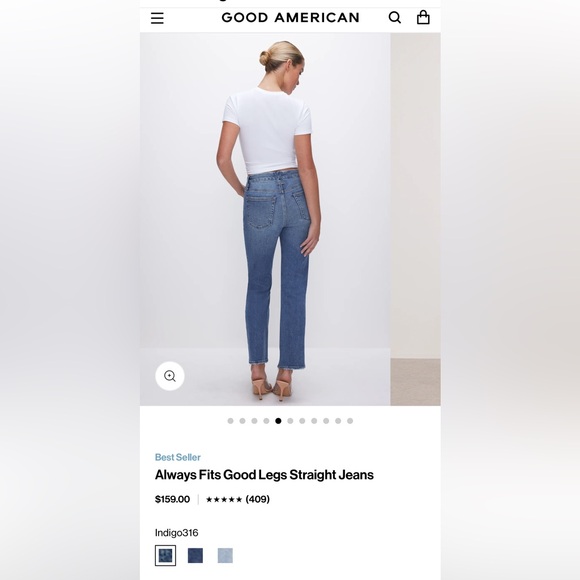 Good American Always Fits Indigo Straight Leg Jeans. Size 6-12. - Picture 13 of 16